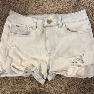 Blue Distressed Jean Shorts with Frayed Hem